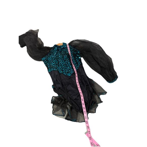Vintage Costume Gallery Black Mesh Green Sequins Showgirl Jazz Leotard Adult M - Picture 9 of 9